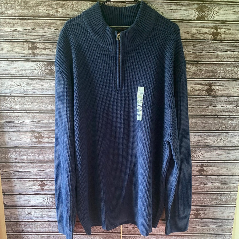 Denver Hayes Men's 1/4-Zip Sweater Size 3XL Blue Waffle-Knit Long-Sleeved NWT‎
